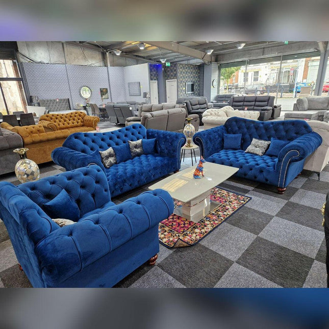 Elegance Chesterfield Sofa 3+2 BLUE - Envogue Furniture