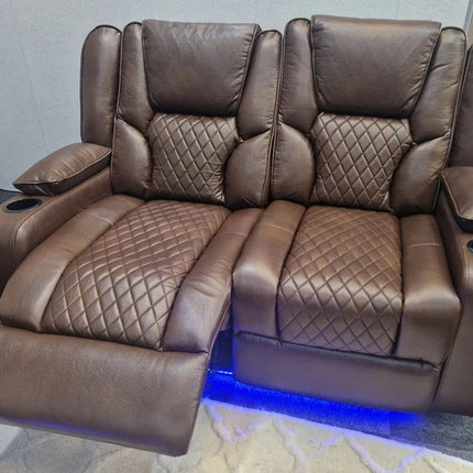 Orlando Electric Recliners 3+2 Seater Leather Sofa (Brown, Moche) /LED LIGHTS/WIRELESS CHARGER