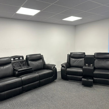 Parada Leather Electric Recliner Sofa 3+2 Seater-Bluetooth/USB/C-Type/Led/Cooling Cup Holders - Buy Online UK