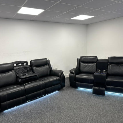 Parada Leather Electric Recliner Sofa 3+2 Seater-Bluetooth/USB/C-Type/Led/Cooling Cup Holders - Buy Online UK