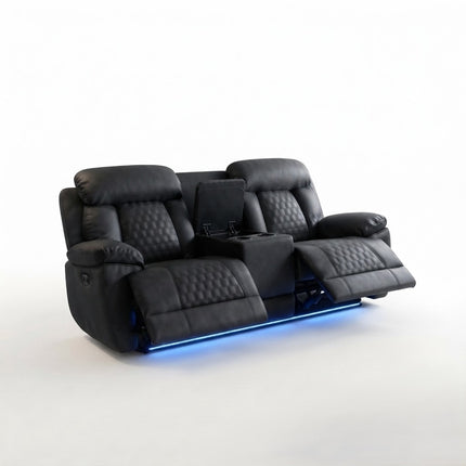 Carlisle 3 & 2 Leather Grey Electric Recliners + LED, Cooling Cupholders, USB-C