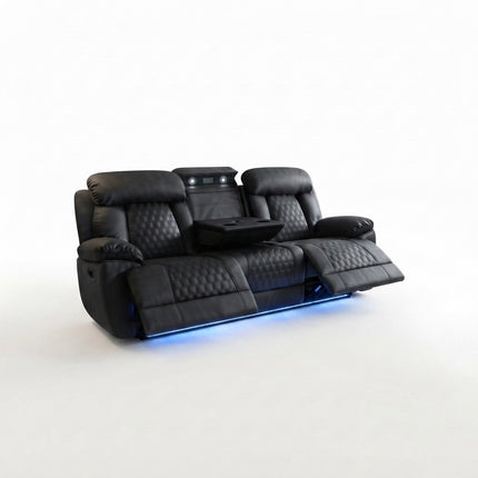 Carlisle 3 & 2 Leather Grey Electric Recliners + LED, Cooling Cupholders, USB-C
