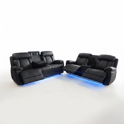 Carlisle 3 & 2 Leather Grey Electric Recliners + LED, Cooling Cupholders, USB-C