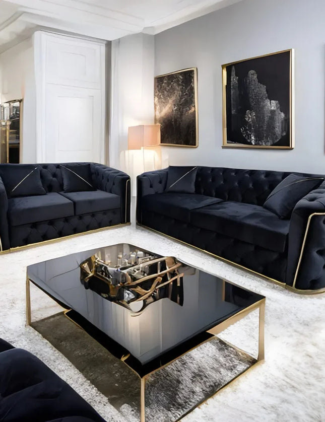 Toronto Chesterfield Sofa 3+2 Black & Gold