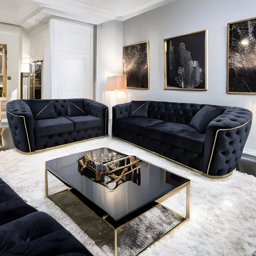 Toronto Chesterfield Sofa 3+2 Black & Gold
