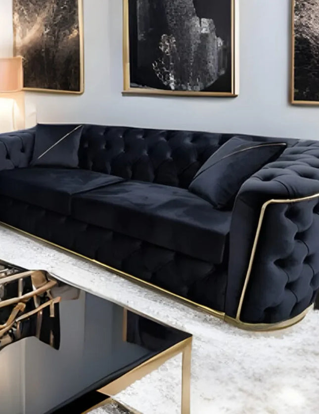 Toronto Chesterfield Sofa 3+2 Black & Gold