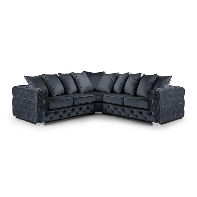 Ashton Range Chesterfield Corner Sofa Belgravia Grey Plush Velvet
