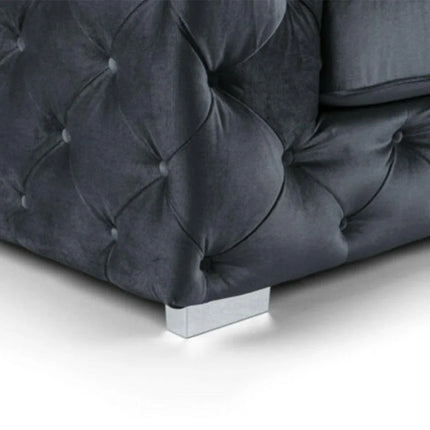 Ashton Range Chesterfield Sofa Set 3+2 Seater Belgravia Grey Plush Velvet
