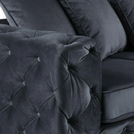 Ashton Range Chesterfield Sofa Set 3+2 Seater Belgravia Grey Plush Velvet