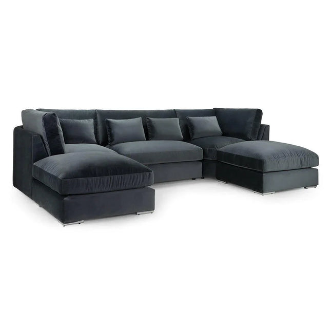 Belgravia U Shape High Back Sofa Set | Premium High Back Plush Velvet Lounge Suite | Modular Sectional Couch with Footstool