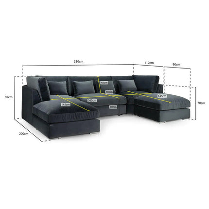 Belgravia U Shape High Back Sofa Set | Premium High Back Plush Velvet Lounge Suite | Modular Sectional Couch with Footstool