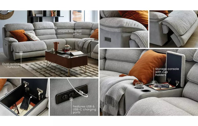 ENV Lakelyn Express Fabric Electric Recliner Modular Corner Sofa With USB Ports Power Recliner Sofa