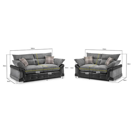 Logan 3+2 Sofa Set Black-Grey
