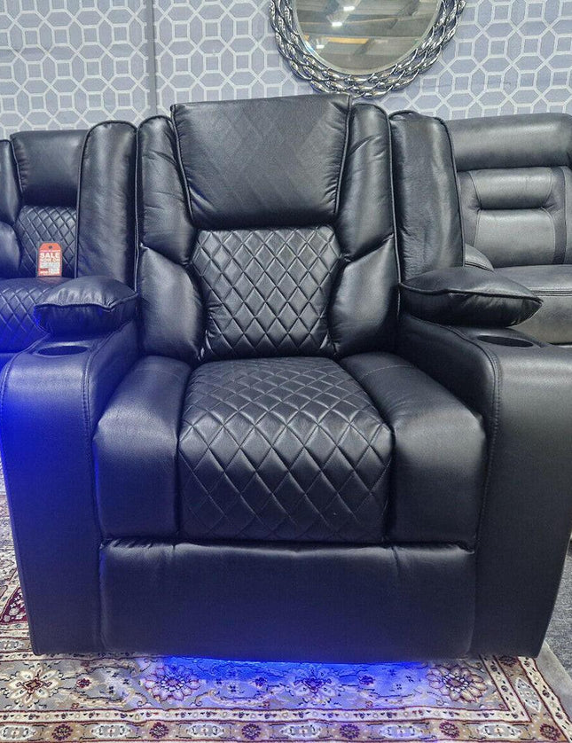 Orlando Electric Recliners Leather Arm Chair (Black, Grey,Brown) /LED LIGHTS/USB PORTS - Envogue Furniture
