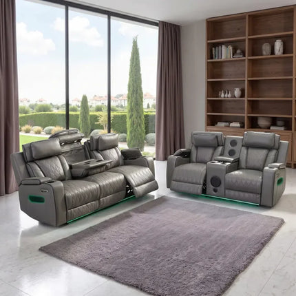 Osman Smart Leather Electric Recliner 3+2 Seater Sofa Set with Wireless Charging, USB-C Ports, Bluetooth Speakers, RGB LED Lighting & Electric Headrests