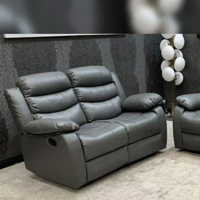 Roma Leather Recliner Sofa 3+2 Seater With Cup Holder Black/Grey