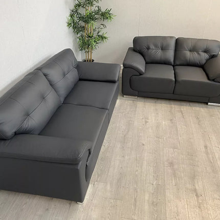 Kansas Leather Sofa 3+2 Black/Grey
