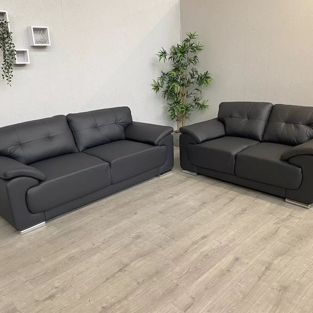 Kansas Leather Sofa 3+2 Black/Grey