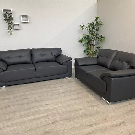 Kansas Leather Sofa 3+2 Black/Grey