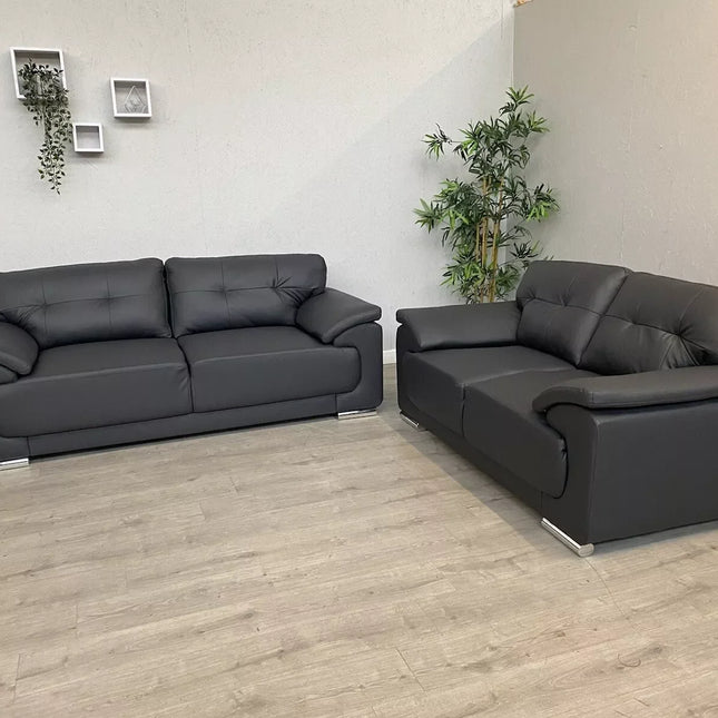 Kansas Leather Sofa 3+2 Black/Grey