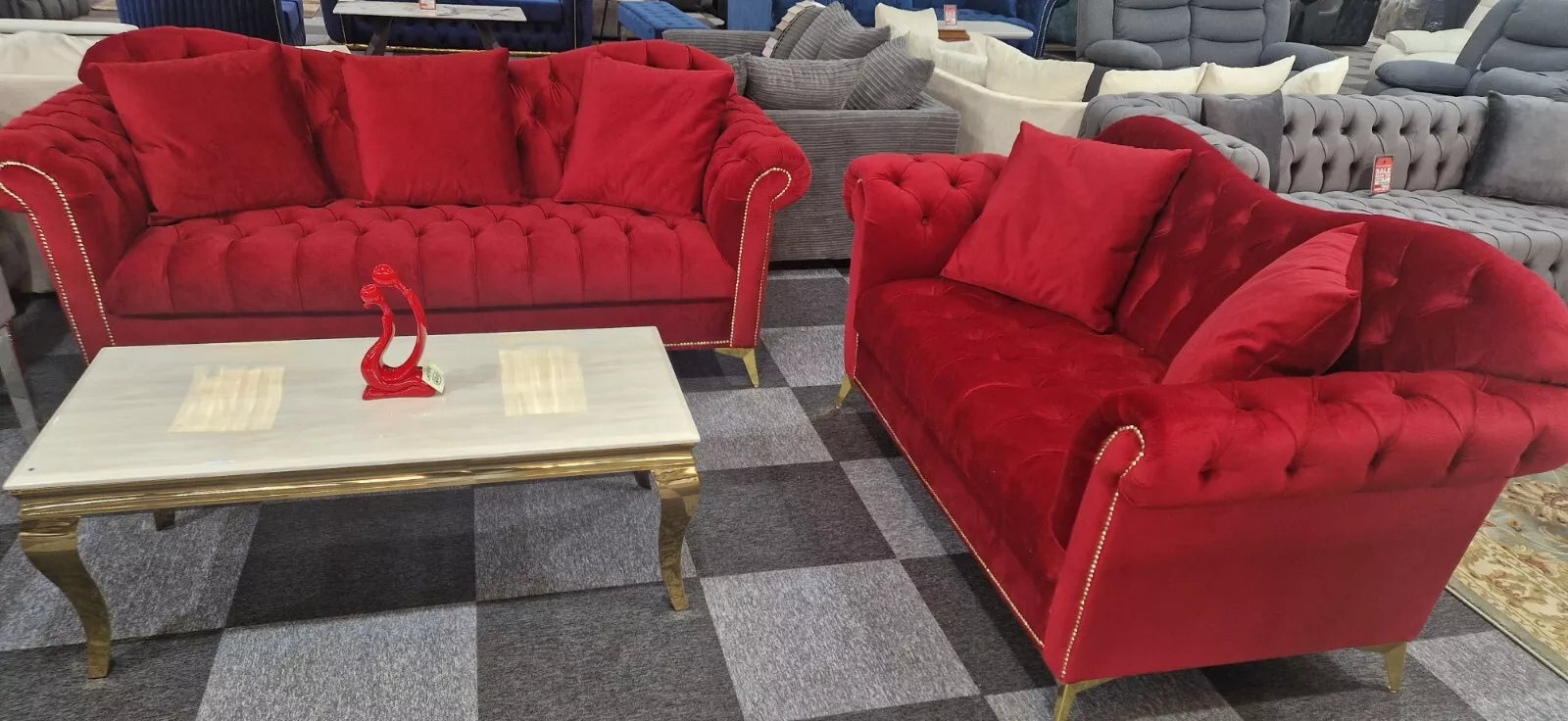 Elegance Chesterfield Sofa 3+2 Red