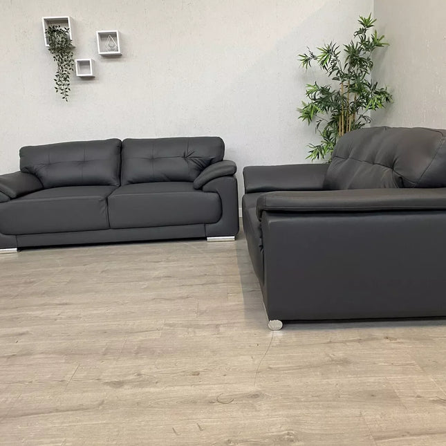 Kansas Leather Sofa 3+2 Black/Grey