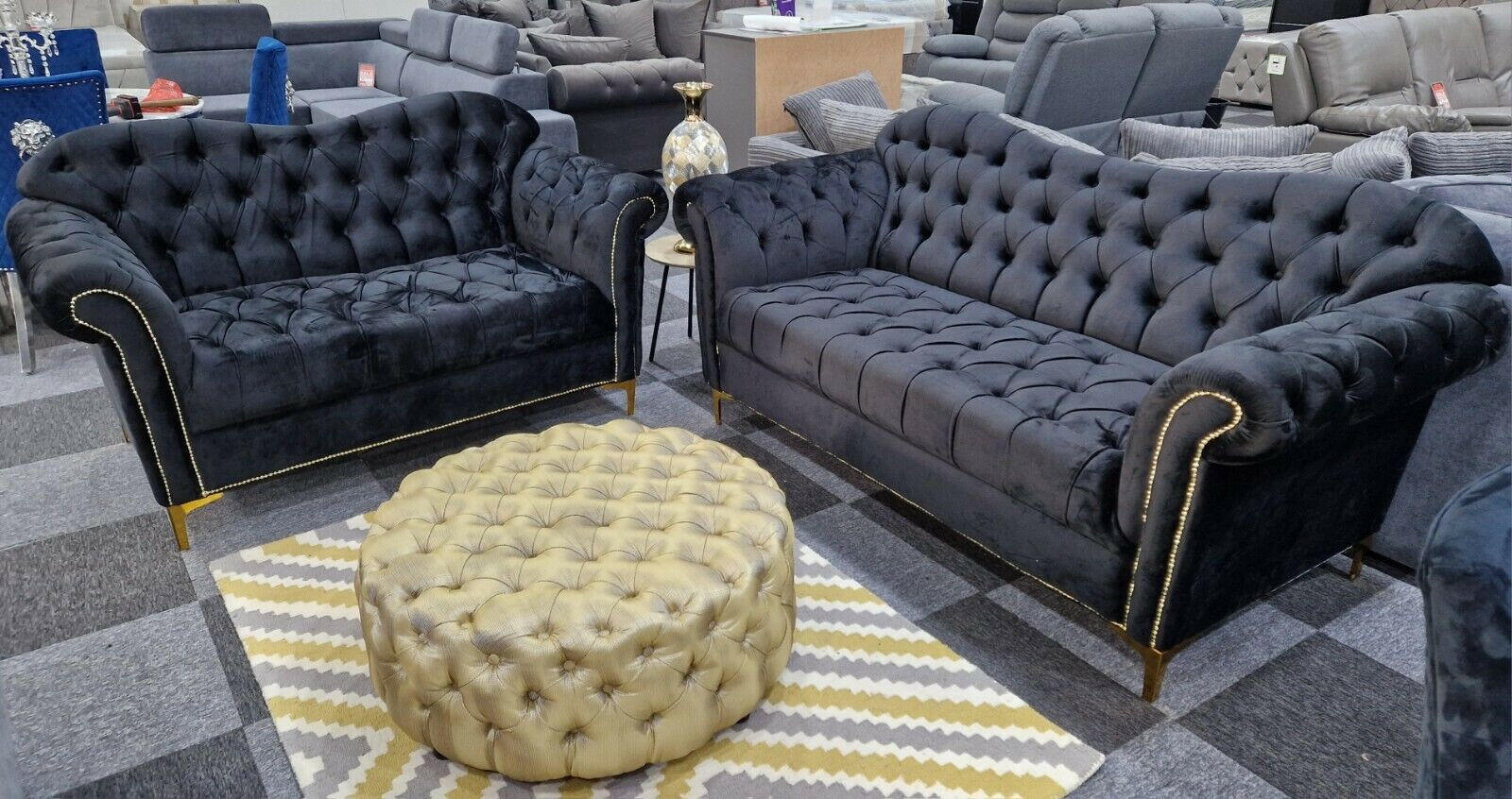 Elegance Chesterfield Sofa 3+2 Black