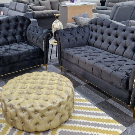 Elegance Chesterfield Sofa 3+2 Black - Envogue Furniture uk