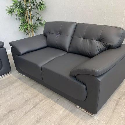 Kansas Leather Sofa 3+2 Black/Grey