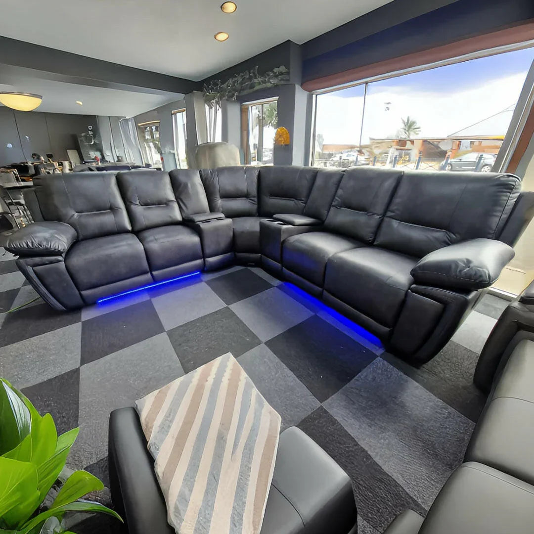 Sara Leather Electric Recliner Corner Sofa Grey | Envogue – Envogue ...