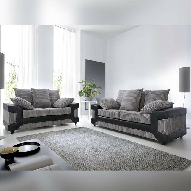 sleepkings Dino 3 Seater 2 Seater Upholstered Combination Fabric Black Grey (Black & Grey, 3+2 Seater Set) - Envogue Furniture